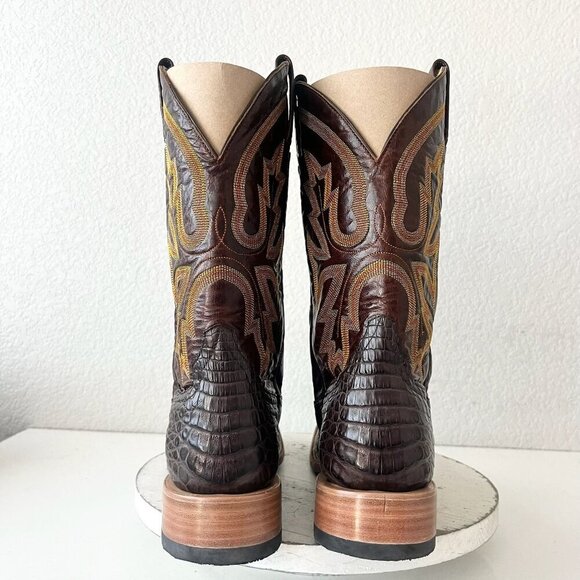Rod Patrick Mens Cowboy Boots 12AAA Brown Caiman Leather Western Square Toe - Picture 3 of 12